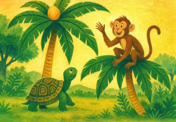 Short story of The Monkey and the Turtle's Sacred Palm Tree