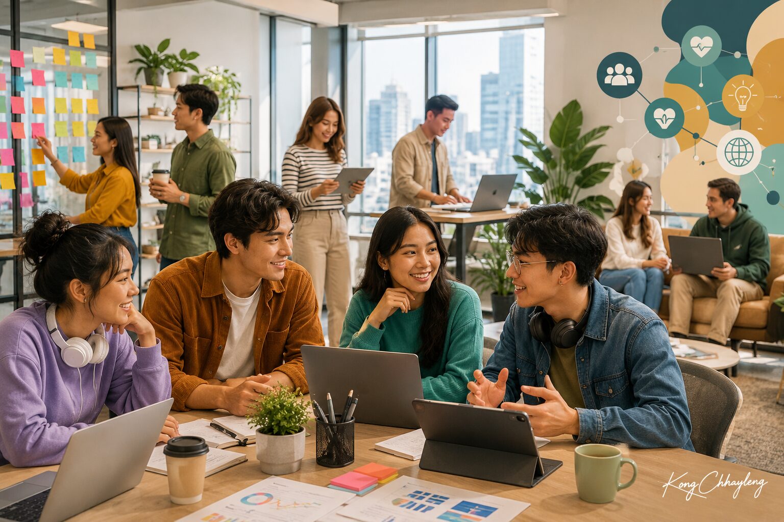 Collaborative workspace with vibrant energy