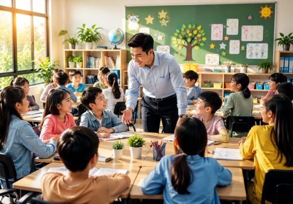 Engaging classroom with sunlight and smiles