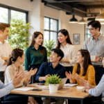 Joyful Team Collaboration in a Modern Office