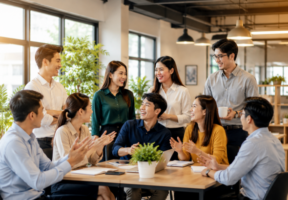 Joyful Team Collaboration in a Modern Office