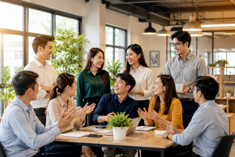 Joyful Team Collaboration in a Modern Office
