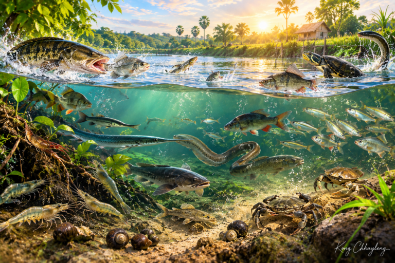Golden-Hour Pond Wildlife Panorama